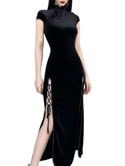 Black SlitHem Bodycon Goth Style Dark Romantic Sexy Evening Dress