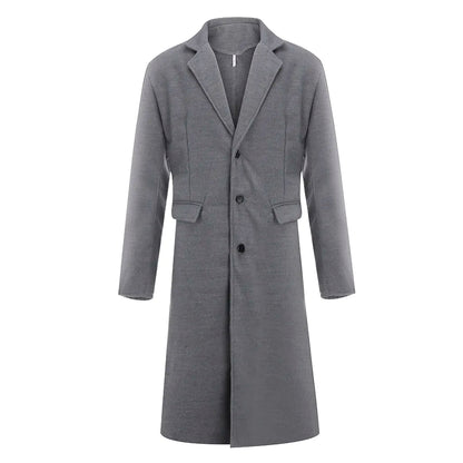  Trend Men's Loose Casual Single-breasted Overcoat Autumn Winter Fashion New Long Sleeve Woolen Long Coat 