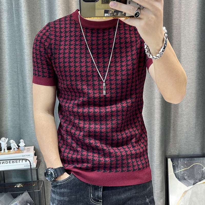 3 Color Short Sleeve Knitting T-Shirt Men Slim Streetwear Color Contrast T Shirt Men