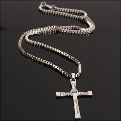 Best New Fast and Furious 7 Moive Cross Tourette Necklace Dominic Toretto Crystal Jesus Cross Pendant Necklace For Men Gifts Jewelry