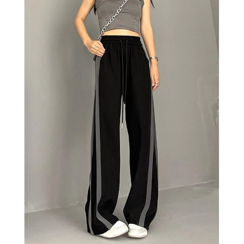 Fashion Side Stripe Patchwork Streetwear Sweatpants Spring Autumn Women's Casual Straight Wide Leg Trousers Loose Harajuku Pants