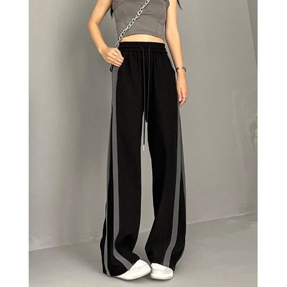 Fashion Side Stripe Patchwork Streetwear Sweatpants Spring Autumn Women's Casual Straight Wide Leg Trousers Loose Harajuku Pants