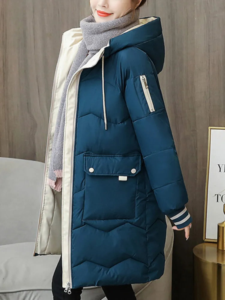 barbour quilted coat 2023 Winter Women's Jacket Coats: Long Parkas, Hooded Overcoat with Down Cotton