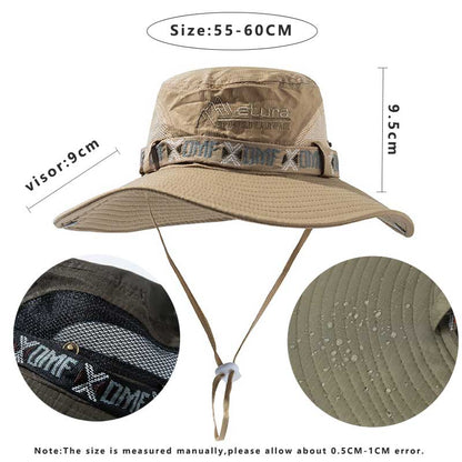 Summer Men Bucket Hat | Outdoor UV Protection Wide Brim Panama Safari Hunting Hiking Hat | Mesh Fisherman Hat Beach Sunscreen Cap