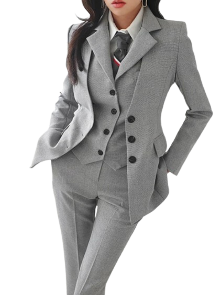 Vintage Korean Style Office Fashion with a 3-Piece Women's Blazer Suit for Chic Business Elegance