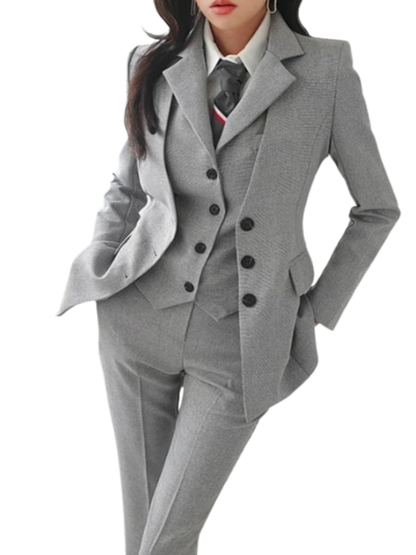 Vintage Korean Style Office Fashion with a 3-Piece Women's Blazer Suit for Chic Business Elegance