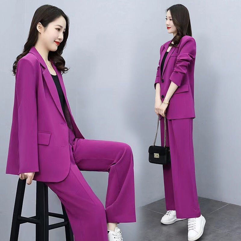 chic and versatile Spring Autumn Thin Women's Blazers Long Pants 2 Piece Set – a fashionable Korean office lady ensemble comfort office outfits