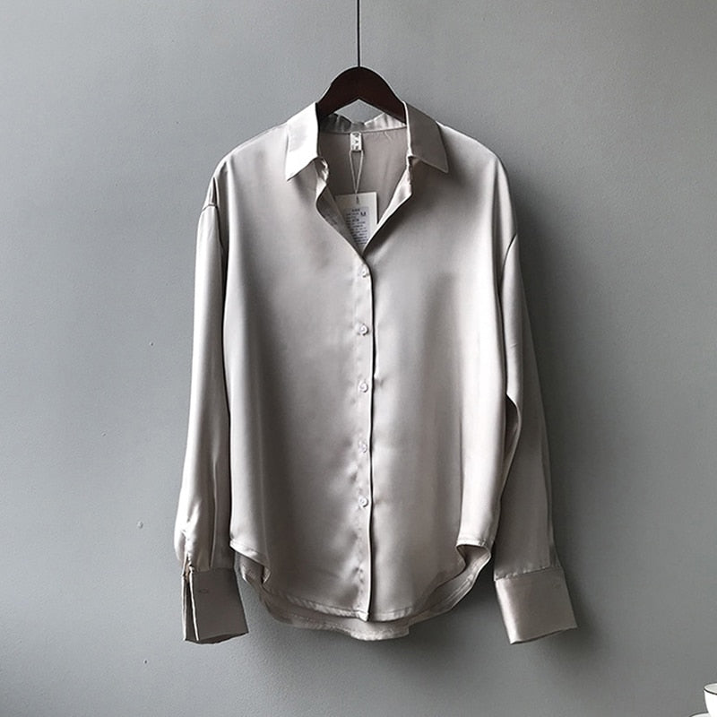 Autumn Fashion Button Up Satin Silk Shirt