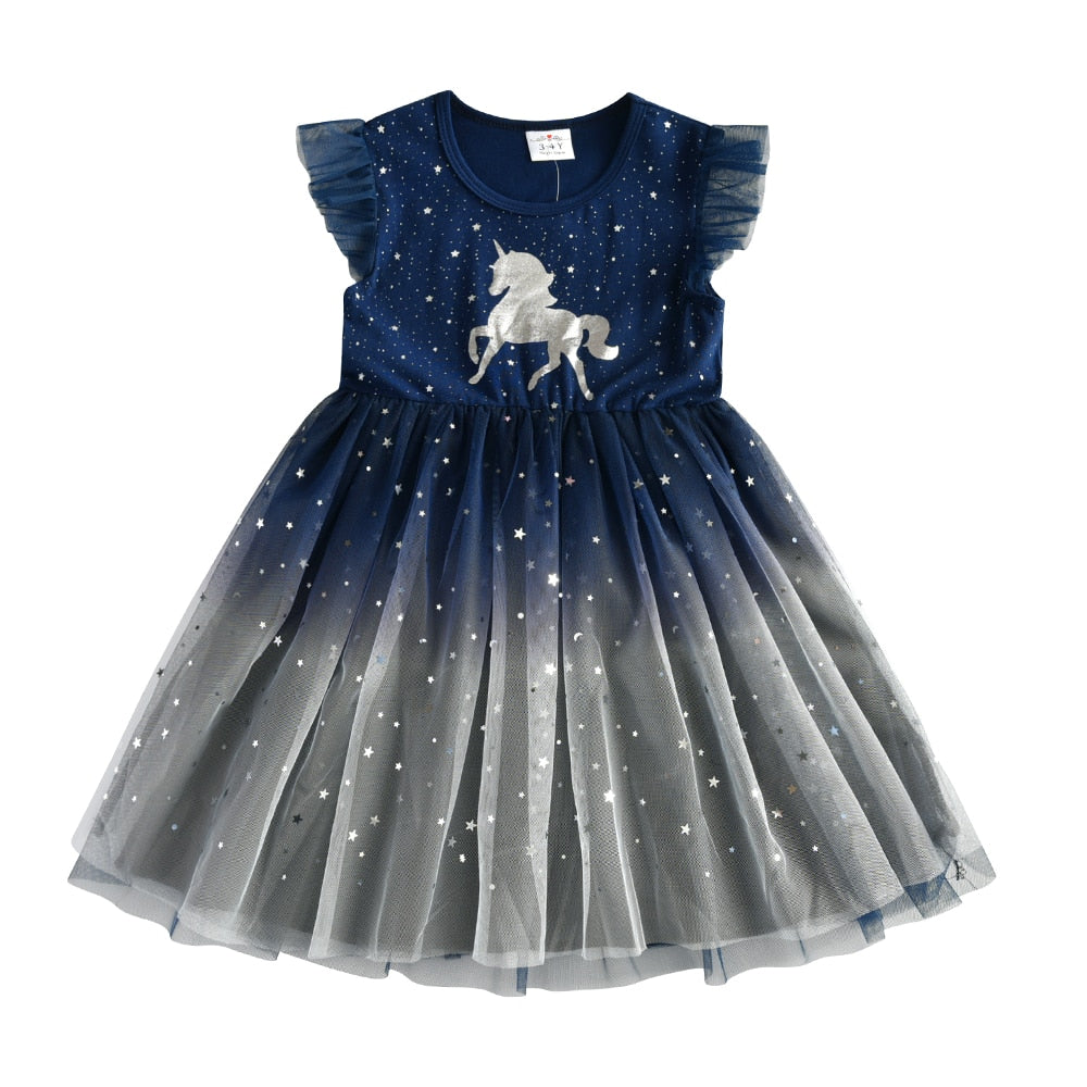 Girls Clothes for Summer Princess Dresses Kids Flare Sleeve Unicorn Print Dress Girls Party Dresses