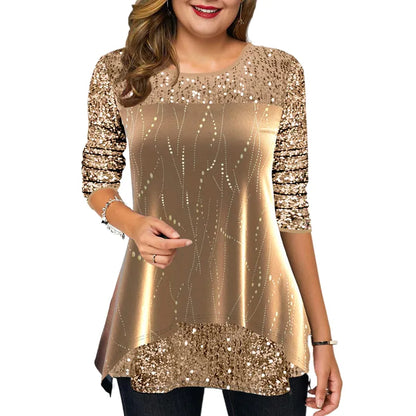 Fashion Women Long Sleeve Patchwork Sequins T-Shirt 2023 Spring Autumn Shining Tunic T Shirt For Women Smock Top Y2K Tshirts