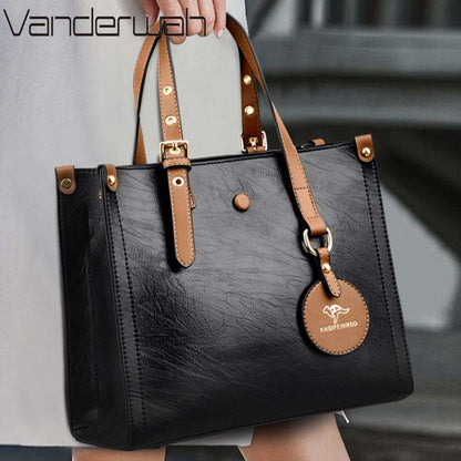 3 Layers Casual Tote Vintage Ladies Tote Hand Bag Leather Luxury Handbags Women Designer Bags for Women 2022 Sac A Main Femme