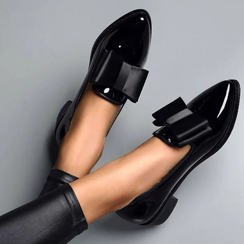 Spring Autumn Women's Patent Leather Boot Loafers Low Heel Slip-On Footwear with Female Pointed Toe and Thick Heel