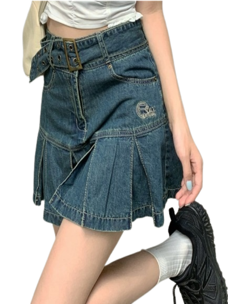 Hot Girl KawaiiY2K Summer Gothic Mini Skirt, New Pleated Casual High Waist Slim Denim Skirt, Hot Streetwear Women's Short Skirt