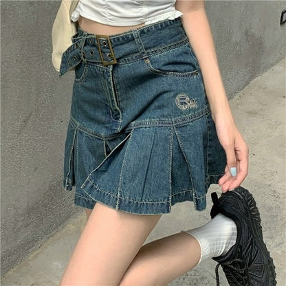 Hot Girl KawaiiY2K Summer Gothic Mini Skirt, New Pleated Casual High Waist Slim Denim Skirt, Hot Streetwear Women's Short Skirt