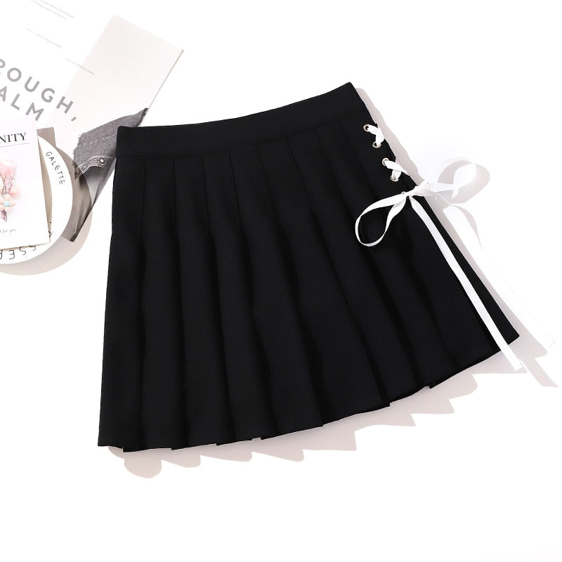 White High Waist Gothic Streetwear Style with Punk Pleated Vintage Skirt, Cross Print, and Lolita Harajuku Vibes for Women Mini Skirts