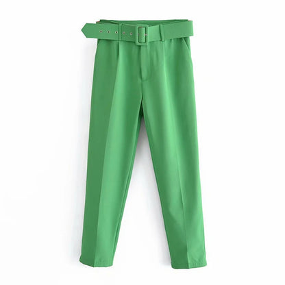 2005 New Spring Fall Solid Color High-waisted Straight Career Commuter  Pants Women's, Multi-color Casual Female Pants with Belt