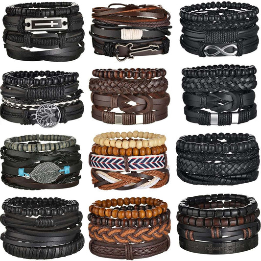 3/4Pcs/ Set Braided Wrap Leather Bracelet for Men