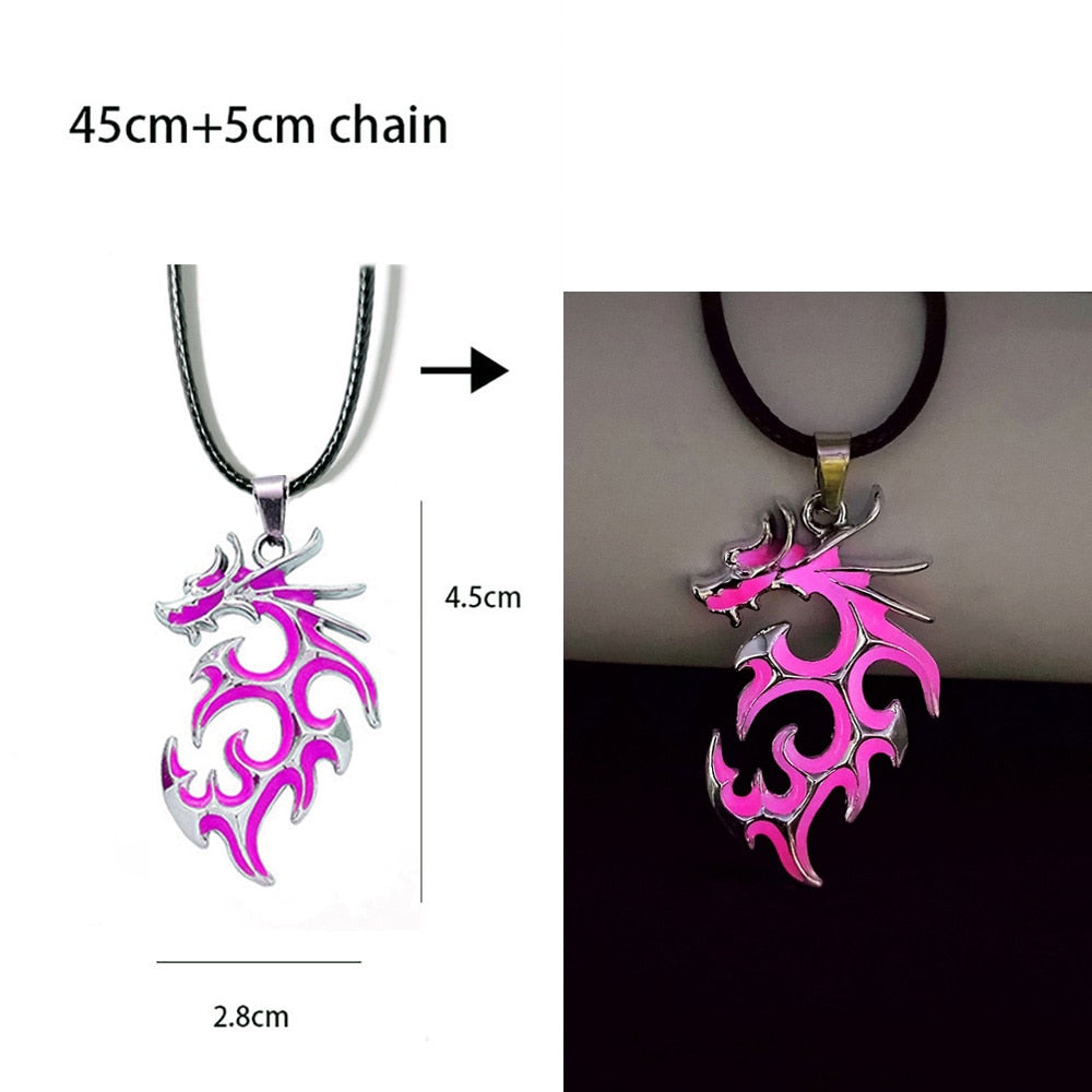 Luminous Dragon Necklace Glowing Night Fluorescence Antique Harajuku Style Silver Plated Glow In The Dark Necklace for Men Women Party Hallowen