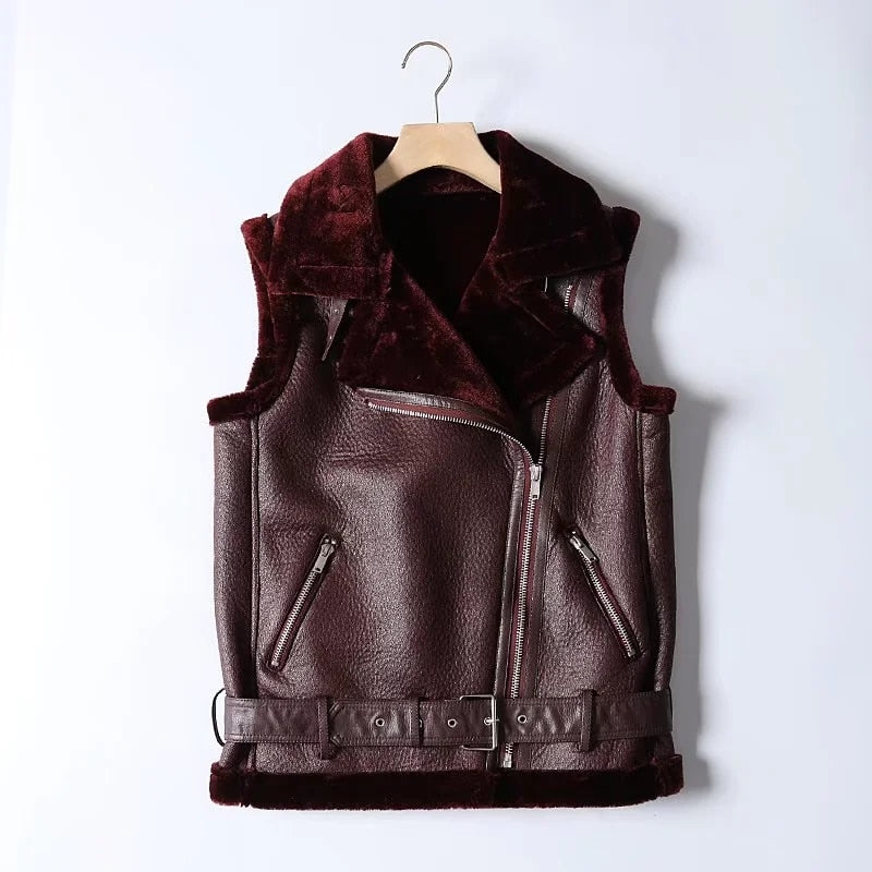 Woman Winter Vest Coat, Cotton Imitation Leather Vests, Sleeveless Jacket, Windproof Casual Warm Trench Coats, Winter Fashion, Women's Outerwea