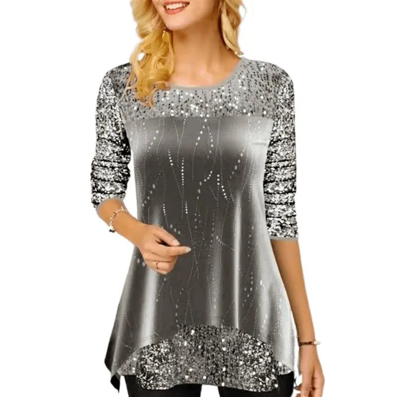 Spring Autumn Shining Tunic T Shirt For Women Smock Top Y2K Tshirts