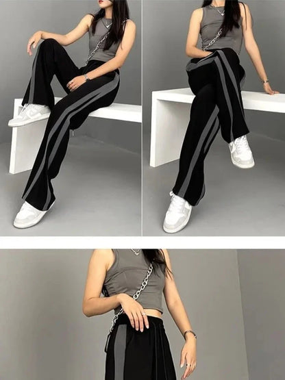 Fashion Side Stripe Patchwork Streetwear Sweatpants Spring Autumn Women's Casual Straight Wide Leg Trousers Loose Harajuku Pants