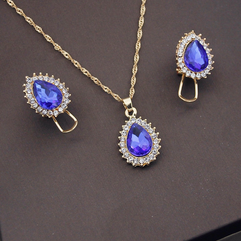 Fashion Crystal Pendants Necklace Earrings Sets for Women Jewelry Gift Set