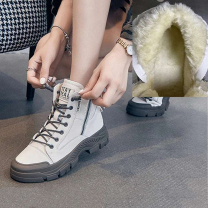 Authentic Leather Boots for Women 2024 Sports Ankle Boots Female Luxury Designer Shoes Woman Flats Platform Heels Rubber Sole