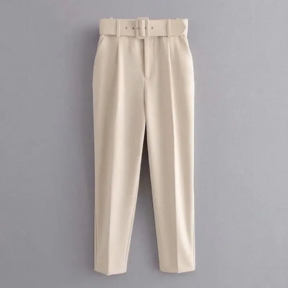 2005 New Spring Fall Solid Color High-waisted Straight Career Commuter  Pants Women's, Multi-color Casual Female Pants with Belt