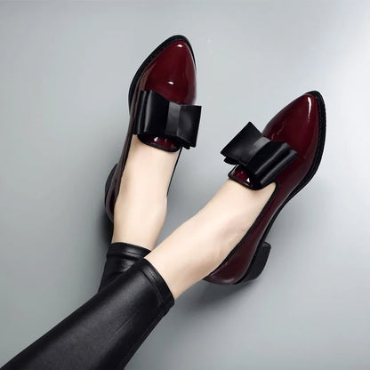 Spring Autumn Women's Patent Leather Boot Loafers Low Heel Slip-On Footwear with Female Pointed Toe and Thick Heel