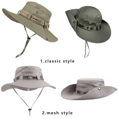 Summer Men Bucket Hat | Outdoor UV Protection Wide Brim Panama Safari Hunting Hiking Hat | Mesh Fisherman Hat Beach Sunscreen Cap