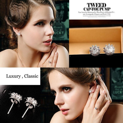 Fashion Jewelry Crown Women Classic Shining Zircon Small Stud Earrings Gold Color Ears Stud For Men Crystal Earrings WE132