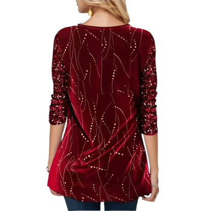 Fashion Women Long Sleeve Patchwork Sequins T-Shirt 2023 Spring Autumn Shining Tunic T Shirt For Women Smock Top Y2K Tshirts