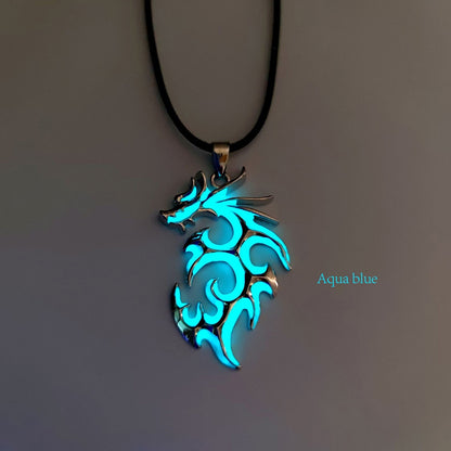 Luminous Dragon Necklace Glowing Night Fluorescence Antique Harajuku Style Silver Plated Glow In The Dark Necklace for Men Women Party Hallowen