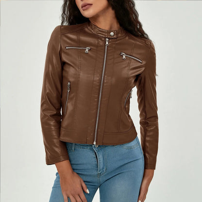 PU Leather Motorcycle Jacket 2024 Women's Fashion Trend 