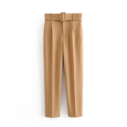 2005 New Spring Fall Solid Color High-waisted Straight Career Commuter  Pants Women's, Multi-color Casual Female Pants with Belt