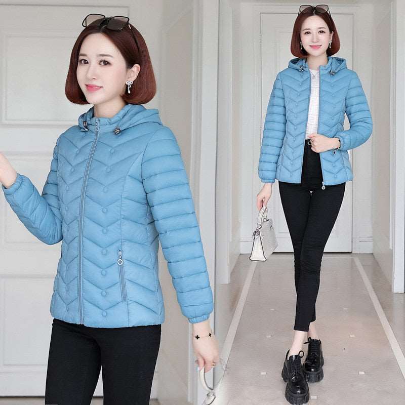  Winter Ultra-Light Thin Down Waterproof Coat for Women - Slim Short Hooded Parka Jacket