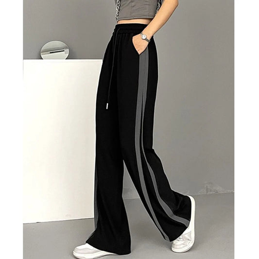 Fashion Side Stripe Patchwork Streetwear Sweatpants Spring Autumn Women's Casual Straight Wide Leg Trousers Loose Harajuku Pants