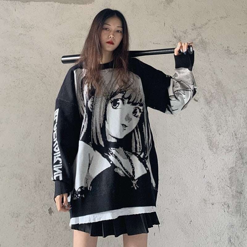 Anime Death Note Sweater Knit T-shirt Cosplay Costume Harajuku Tube Tops Outfit Long Sleeve Loose Sweater for Men and Women