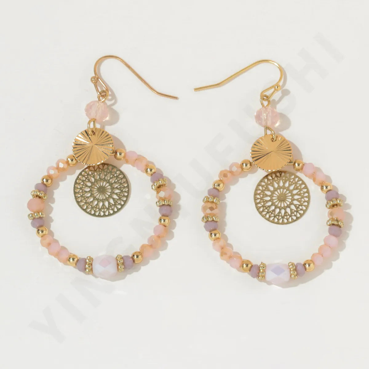 Beaded Round Drop Earrings for Women Crystal Mixed Round Circle Earrings Hollow Cutout Dangle Earrings