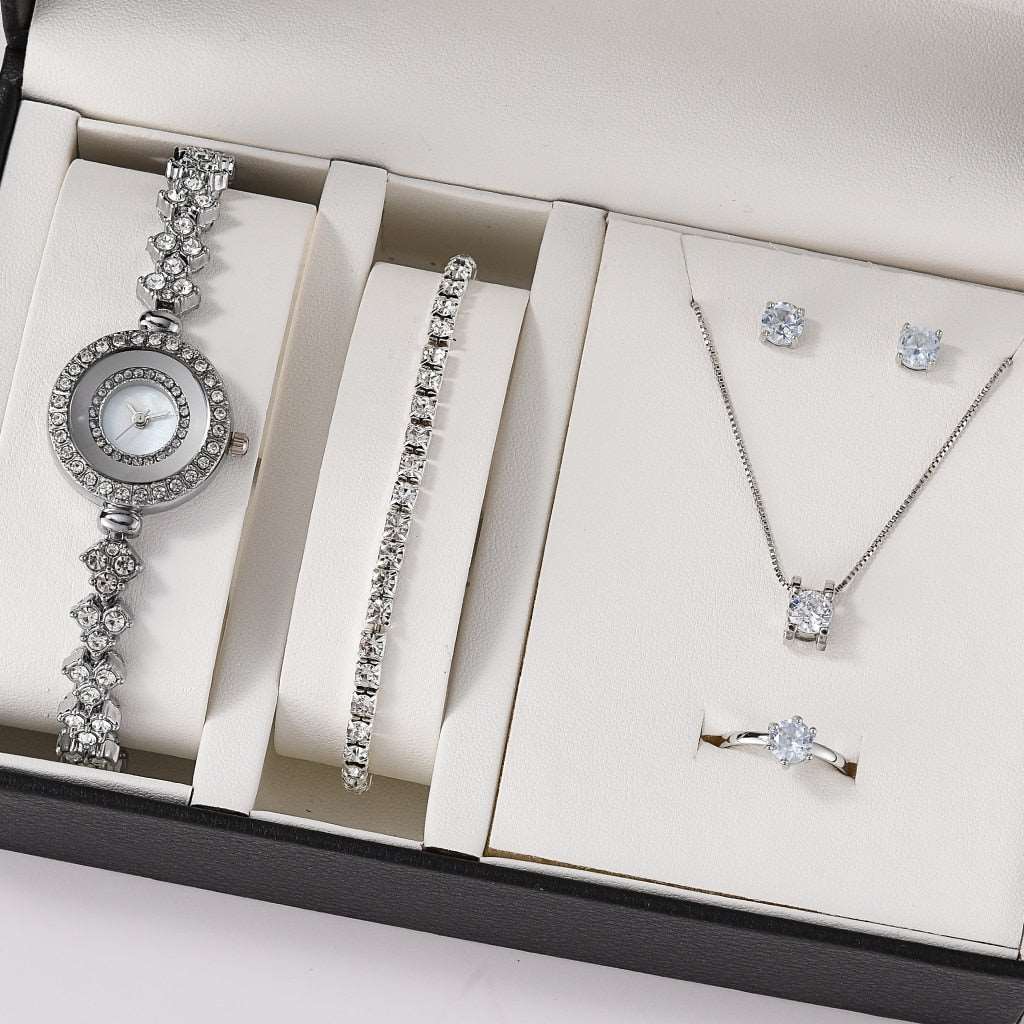 6PCS Gift Set Luxury Watch Ring Necklace Earrings for Women