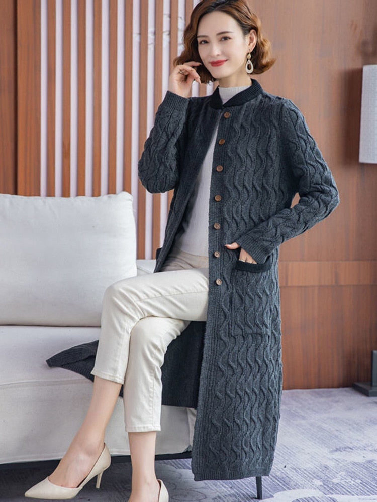 New Fashion Korean Style Long All-match Streetwear Coat Top Casual Single-breasted Women's Sweater Long Sleeve