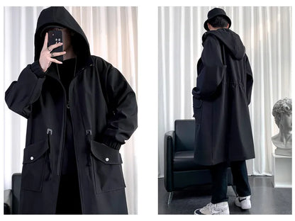 Streetwear Spring Autumn Hooded Trench Coats Men Fashion Windbreaker Long Men's Jacket