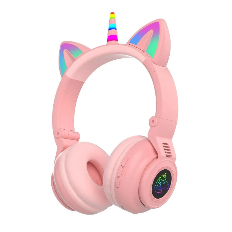 RGB Unicorn Kids Wireless Headphones With Mic,Control RGB Light Girls Music Stereo Earphone Mobile Phone Children's Headset Gift