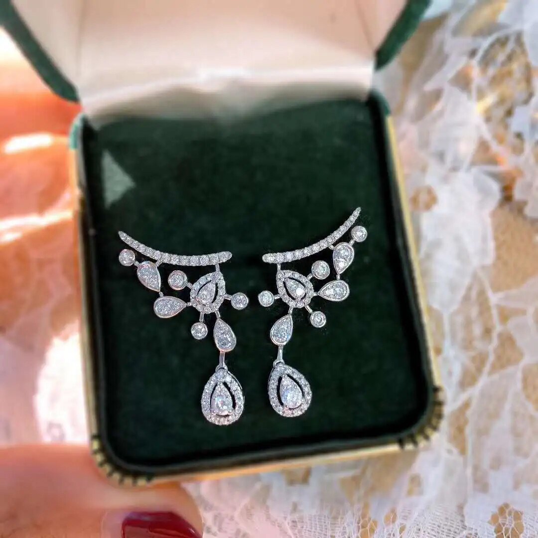 Luxury Trendy Marquise Flower Full Mirco Paved Crystal Zircon Naija Wedding Drop Earring 