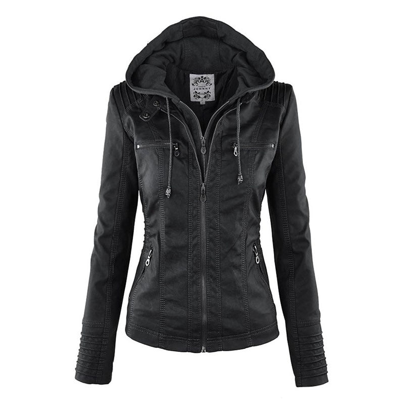 Gothic Faux Leather Jacket Women Hoodies Autumn Winter Black Motorcycle PU Leather Basic Jacket Coat Outerwear