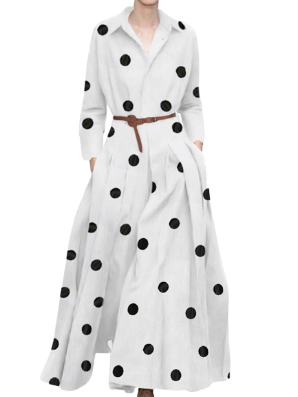 Elegant Polka Dot Shirt Dress: Autumn 2023 Women's Maxi Dress with Chic Bohemian Style