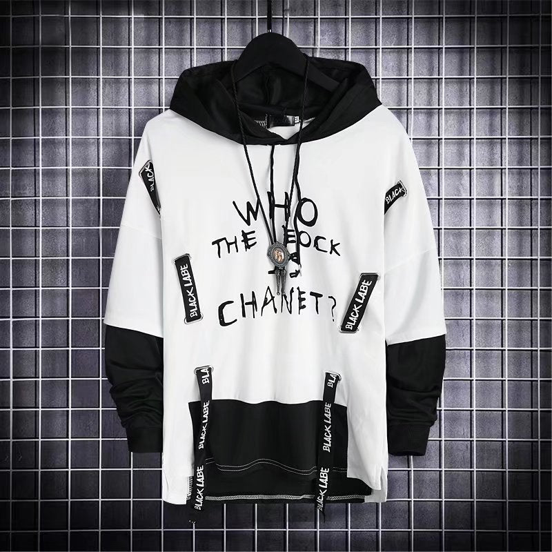 Men's Hoodie Sweatshirt Autumn Casual Black Hoodies Tops 3XL Techwear Hip Hop Harajuku Patchwork Japanese Streetwear Men