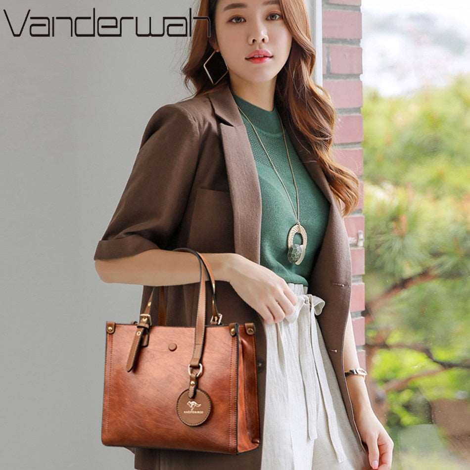 3 Layers Casual Tote Vintage Ladies Tote Hand Bag Leather Luxury Handbags Women Designer Bags for Women 2022 Sac A Main Femme