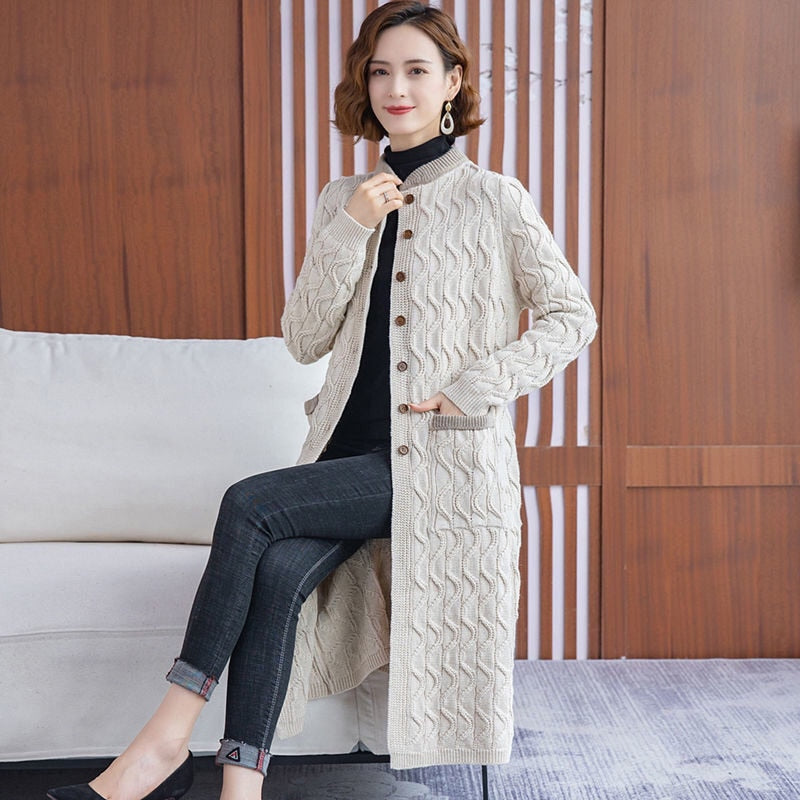 New Fashion Korean Style Long All-match Streetwear Coat Top Casual Single-breasted Women's Sweater Long Sleeve