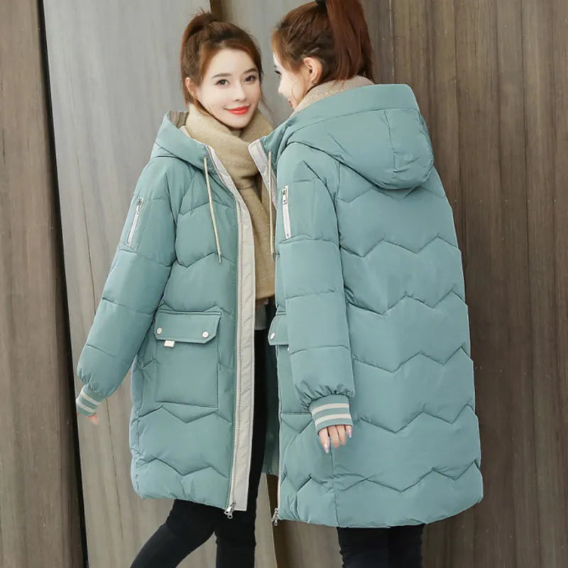 barbour quilted coat 2023 Winter Women's Jacket Coats: Long Parkas, Hooded Overcoat with Down Cotton